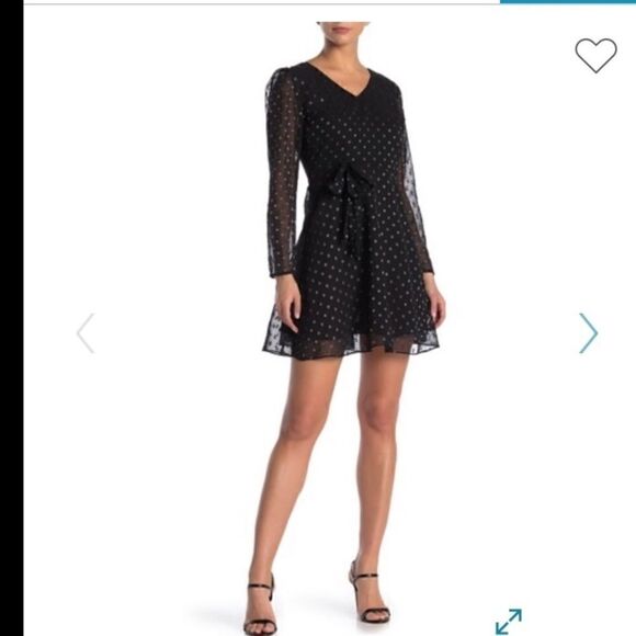 NWT WB Sz 6 Chiffon Black dress silver dots - Picture 2 of 7